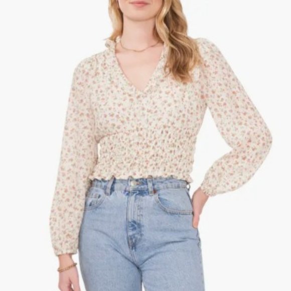 1. State Tops - 1.State Floral Smock Waist Top